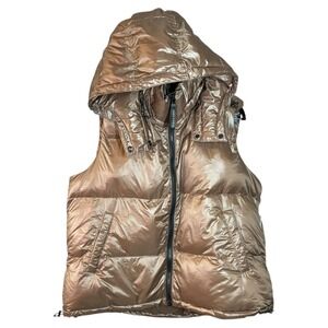 Sanctuary Womens Puffer Up Hooded Vest Recycled Nylon Mink Shiny Sleeveless
